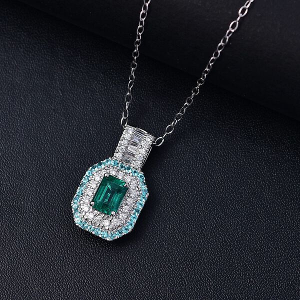 RHAPSODY zertifiziert und gepr&uuml;ft AAAA Kagem sambischer Smaragd, Paraiba Turmalin und Diamant Anh&auml;nger mit 45cm Kette in 950 Platin - 1,77 ct. image number 1