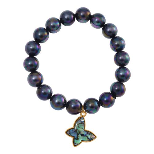 Rosa Muschelkernperle, Abalone Muschel Armband BR-Stretch Standard gelb vergoldet image number 0
