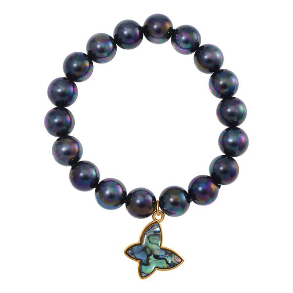 Rosa Muschelkernperle, Abalone Muschel Armband BR-Stretch Standard gelb vergoldet image number 0