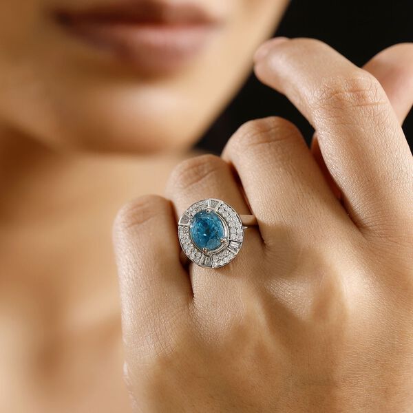 RHAPSODY AAAA Ratnakiri Blauer Zirkon, Weißer Diamant Ring 950 Platin (Größe 19.00) ca. 5.77 ct image number 2