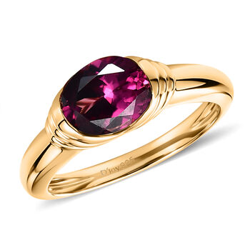 D'Joy - Kronenfassung AA Nat&uuml;rlicher Rhodolith Granat Ring 925 Silber 750 Gelb Vergoldet (Gr&ouml;&szlig;e 19.00) ca. 1.65 ct