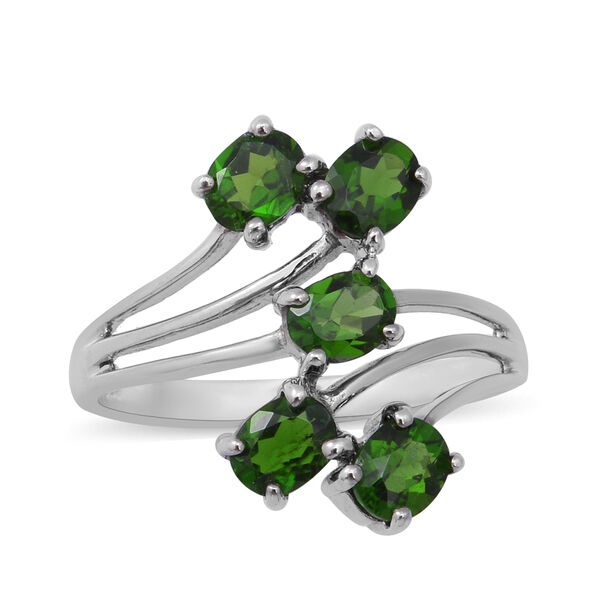 Nat&uuml;rlicher Chromdiopsid Bypass-Ring 925 Silber platiniert  ca. 1,90 ct