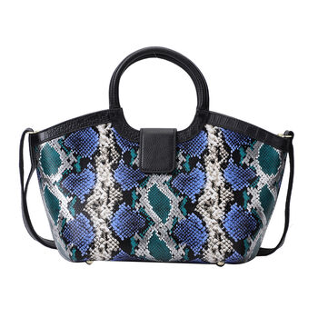 Handtasche aus 100% echtem Leder, Schlangenmuster, Blau&nbsp;