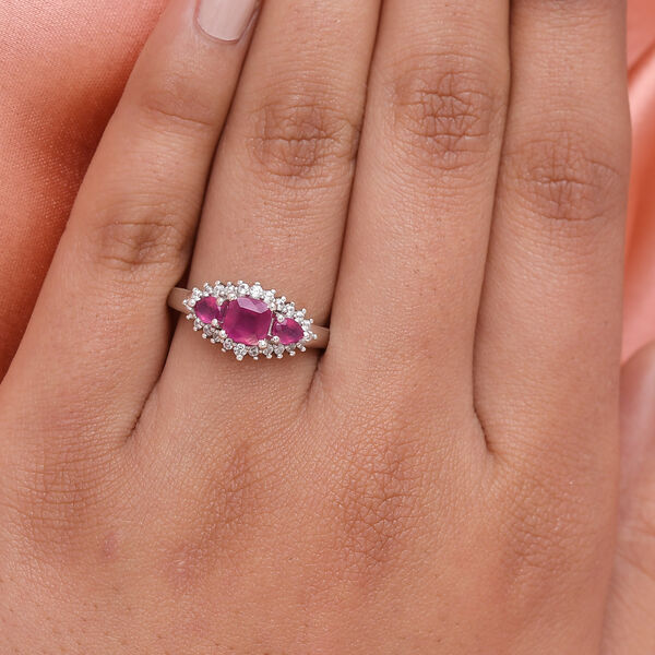 Afrikanischer Rubin und Zirkon-Ring, (Fissure gefüllt), 925 Silber platiniert image number 3