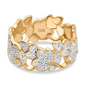 Designer Inspirierter- Weißer Diamant Blatt Ring, Goldfarben (Größe 16.00)