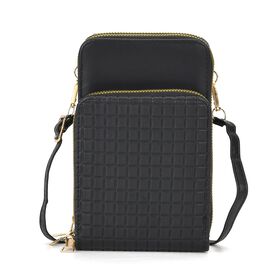 Designer-Umhängetasche mit Kartenfächern und RFID-Schutz und verstellbarem Riemen, 18 x 11 x 8 cm, Schwarz