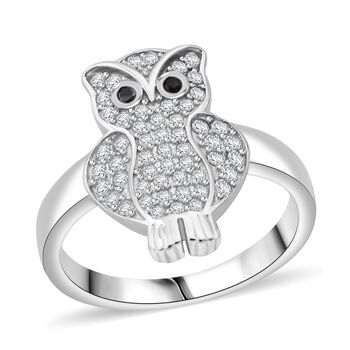 LUSTRO STELLA wei&szlig;er und schwarzer Zirkonia Ring im Eulendesign