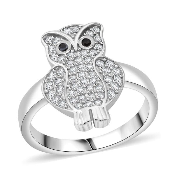 LUSTRO STELLA wei&szlig;er und schwarzer Zirkonia Ring im Eulendesign image number 3