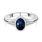 Blauer Stern Saphir (Diffundierter), Weißer Zirkon Ring, 925 Silber platiniert (Größe 17.00) ca. 2.02 ct