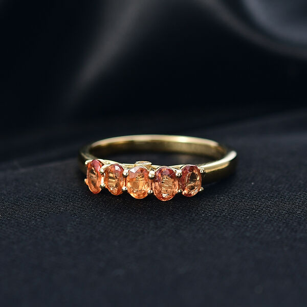 D'Joy AA Orange Saphir, Wei&szlig;er Diamant Ring 925 Silber 750 Gelb Vergoldet (Gr&ouml;&szlig;e 18.00) ca. 1,28 ct image number 2