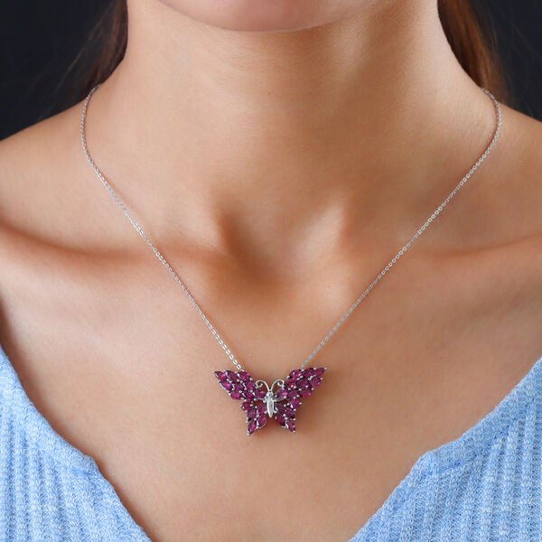 Rhodolith Granat Schmetterling Anhänger mit Silberkette 50 cm 925 Silber platiniert ca. 5,19 ct image number 2