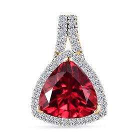 AAA Lab Grown Padparadscha Saphir, Lab Grown Diamant Anhänger 417 Gold ca. 3,87 ct.