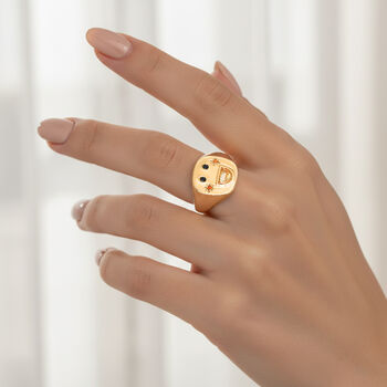 GP Celestial Kollektion- Citrin, schwarzer Spinell, Feueropal und blauer Saphir Ring, 925 Silber vergoldet - 0,59 ct.