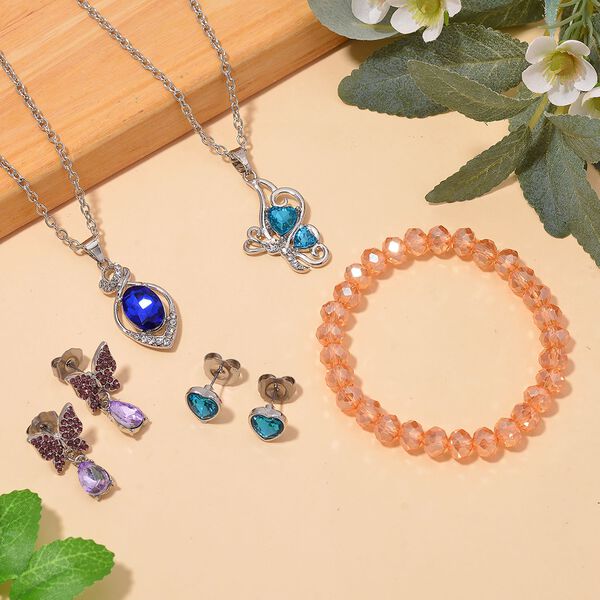 5er-Schmuckset - Charmantes Design, Mehrfarbiger Kristall, Eisen image number 2