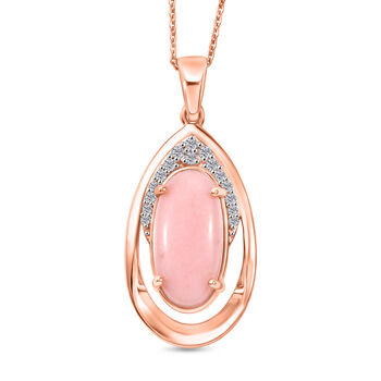 D'Joy AA Rosa Opal, Wei&szlig;er Zirkon Schmuckset ca. 50 cm 925 Silber 750 Ros&eacute;gold Vermeil ca. 4,96 ct.