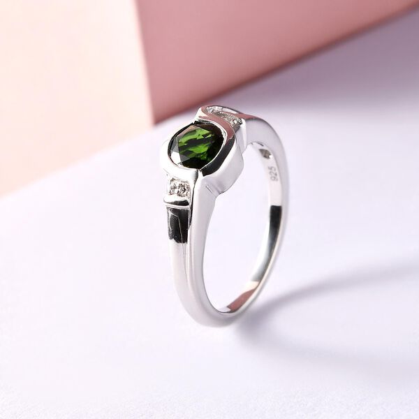Natürlicher Chromdiopsid und weißer Zirkon-Ring, 925 Silber platiniert  ca. 0,89 ct image number 2