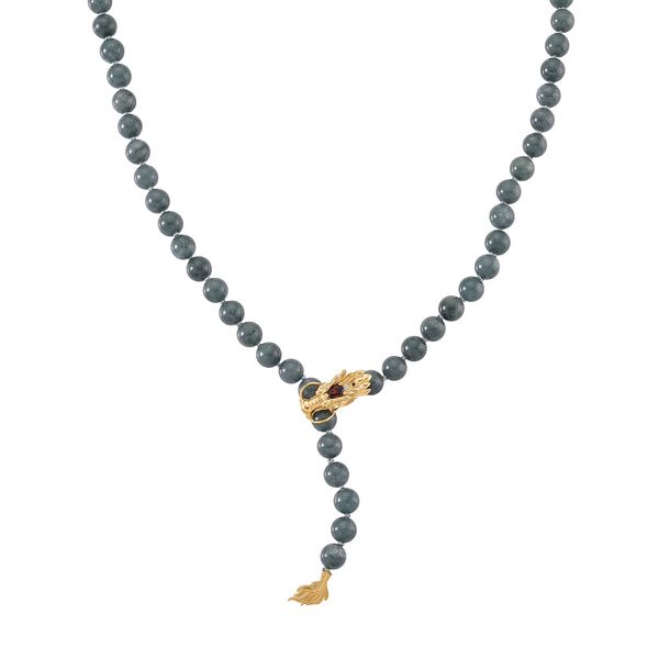 D'Joy Nat&uuml;rlicher Olmek Jadeit, Roter Granat Halskette ca. 50 cm + 5 cm Extender, 925 Silber vergoldet image number 0