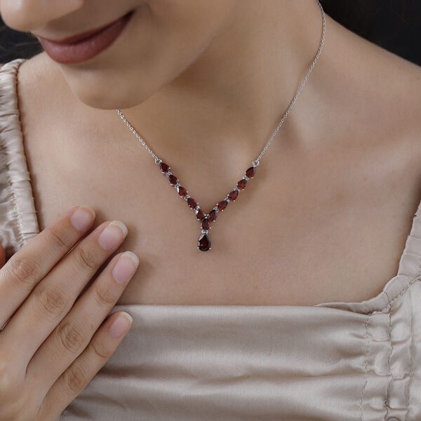 Nat&uuml;rliches Mosambik Granat Collier, ca. 45 cm, 925 Silber platiniert ca. 6.87 ct image number 2