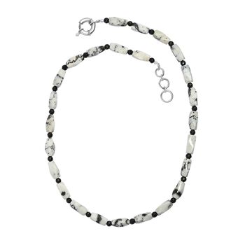 Wei&szlig;er T&uuml;rkis-Jaspis, Schwarzer Spinell Halskette ca. 50 cm Nickelfreies Messing platiniert ca. 200.00 ct