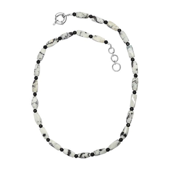 Weißer Türkis-Jaspis, Schwarzer Spinell Halskette ca. 50 cm Nickelfreies Messing platiniert ca. 200.00 ct image number 3