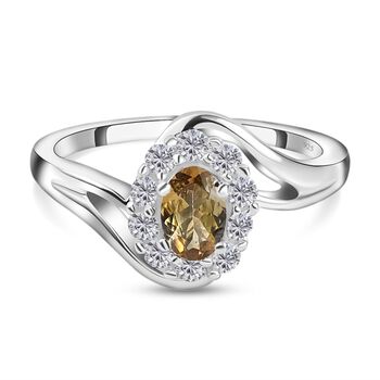 AA Nat&uuml;rlicher goldener Tansanit und wei&szlig;er Zirkon-Ring, 925 Silber platiniert (Gr&ouml;&szlig;e 17.00) ca. 0,98 ct