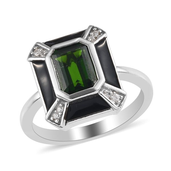 Natürlicher Chromdiopsid, Zirkon und emailliert Ring 925 Silber platiniert  ca. 1,27 ct image number 4