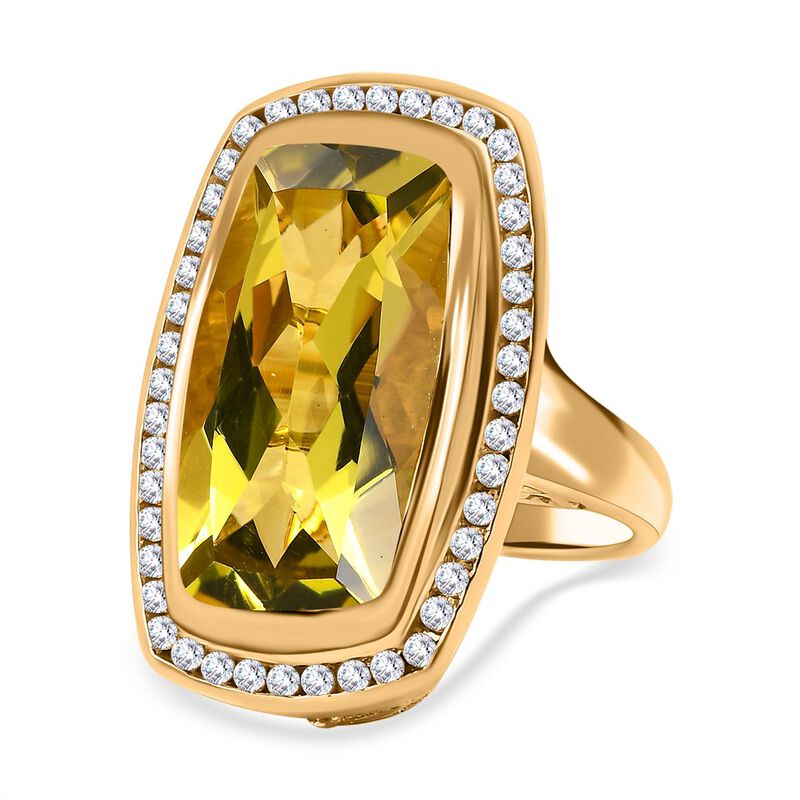 Ouro Verde-Quarz, weißer Zirkon Ring, 925 Silber Gelbgold Vermeil (Größe 16.00) ca. 16.90 ct image number 0