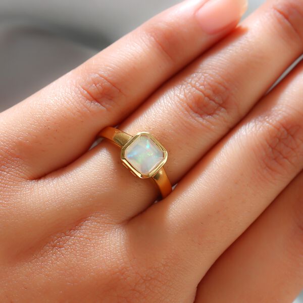 Natürlicher, äthiopischer Opal Solitär-Ring, 925 Silber Gelbgold Vermeil  ca. 0,94 ct image number 3
