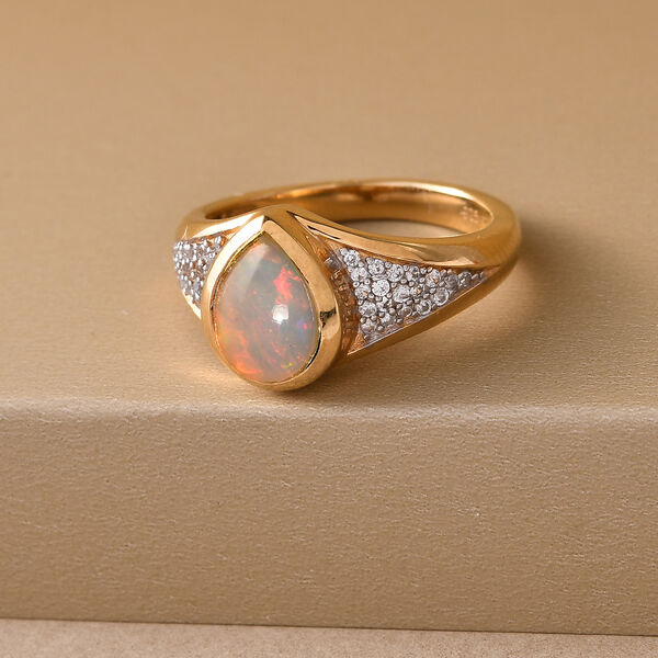 Nat&uuml;rlicher &Auml;thiopischer Opal und Zirkon Ring 925 Silber Gelbgold Vermeil  ca. 1,29 ct image number 2