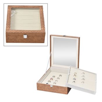 2-lagige Schlangenhaut-Design Ringkaste f&uuml;r 300 Ringe 30.5x27x8.5cm, Braun
