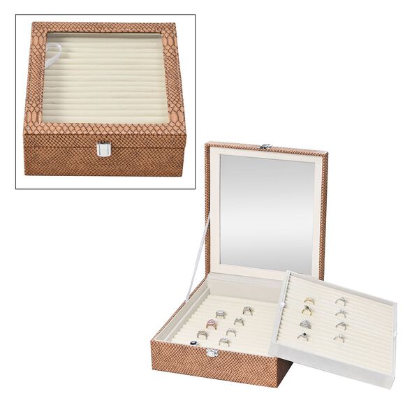 2-lagige Schlangenhaut-Design Ringkaste f&uuml;r 300 Ringe 30.5x27x8.5cm, Braun