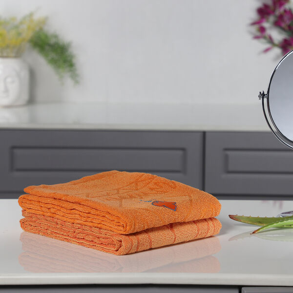 2er-Set Badetuch mit Stickerei, 100% Frottee - Baumwolle, 70x140 cm, Orange image number 2