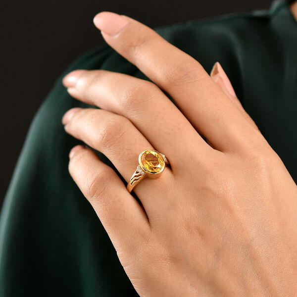 EVER TRUE Sphaleros Quarz, Wei&szlig;er Zirkon Ring Nickelfreies Messing, goldfarben, (Gr&ouml;&szlig;e 17.00) ca. 3,18 ct image number 2