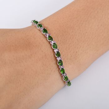 D'joy Nat&uuml;rlicher Chromdiopsid, Nat&uuml;rlicher Rhodolith Granat Armband ca. 19 cm 925 Silber rhodiniert ca. 8.07 ct