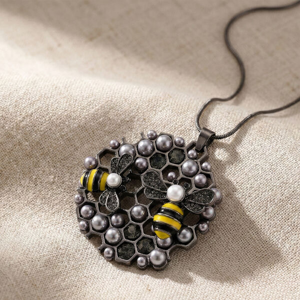 Schwarze Kristall, Kunststoff Perle Anh&auml;nger mit Kette ca. 63.5 cm + 5 cm Extender, Legierung emailliert, Legierung Schwarz image number 1