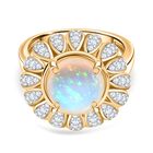 D'Joy AA Natürlicher, äthiopischer Welo Opal, Moissanit Ring 925 Silber 750 Gelbgold Vermeil (Größe 21.00) ca. 2,73 ct