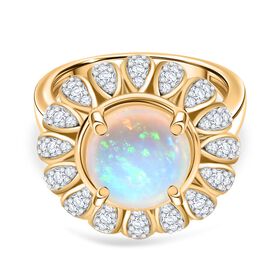 D'Joy AA Natürlicher, äthiopischer Welo Opal, Moissanit Ring 925 Silber 750 Gelbgold Vermeil (Größe 21.00) ca. 2,73 ct