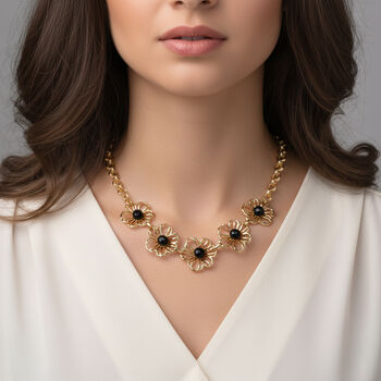 Schwarze Kristall Halskette ca. 50 cm + 5 cm Extender, Gelb