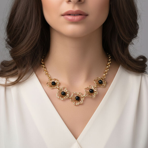 Schwarze Kristall Halskette ca. 50 cm + 5 cm Extender, Gelb image number 2