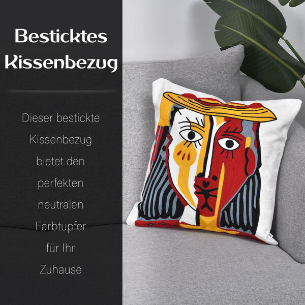 Besticktes Kissenbezug mit Rei&szlig;verschluss, Gesicht image number 7