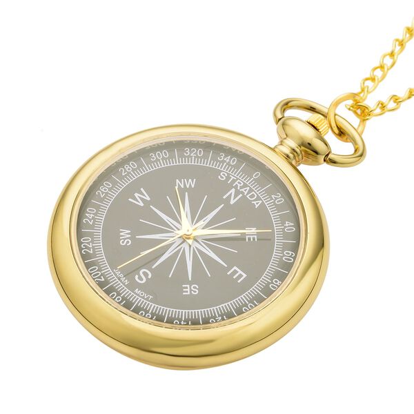 Strada - wei&szlig;e Kristall-Taschenuhr mit Kompass in Goldton image number 3