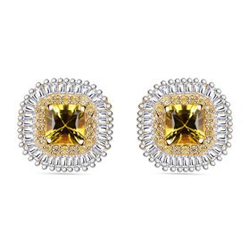 AAA Gelber Saphir, Weißer Diamant Ohrringe 585 Gold ca. 2,44 ct.