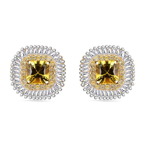 Zertifiziert und geprüft AAA gelbe Saphir, gelbe und weiße Diamant Ohrringe in 585 Gold - 2,44 ct. image number 0