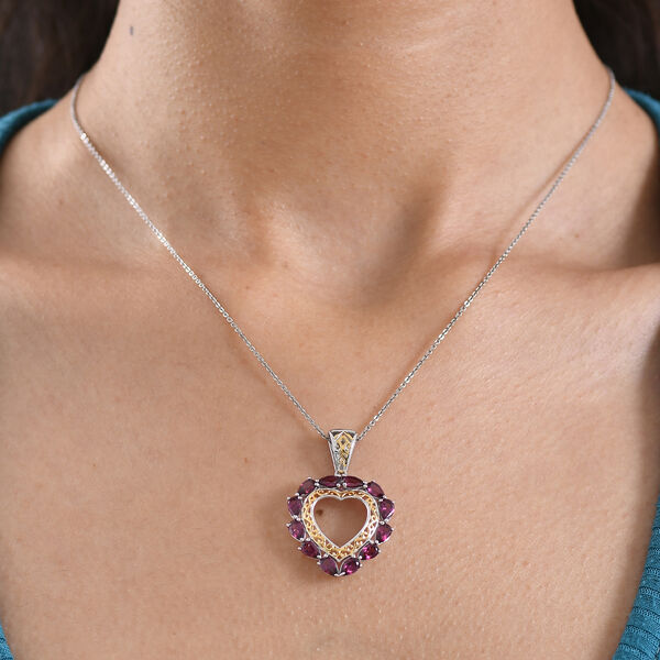 D'Joy AA Nat&uuml;rlicher Rhodolith Granat Anh&auml;nger 925 Silber platiniert und vergoldet ca. 3.11 ct image number 2