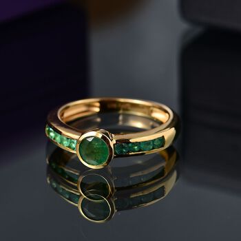 Timeless Embrace - D joy Kagem Sambischer Smaragd Ring 925 Silber 750 Gelbgold Vermeil (Gr&ouml;&szlig;e 18.00) ca. 0.76 ct