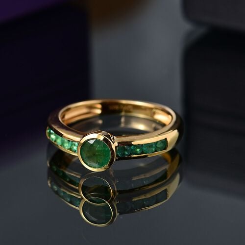 D’joy Kagem Sambischer Smaragd Ring 925 Silber 750 Gelbgold Vermeil (Größe 18.00) ca. 0,76 ct image number 1