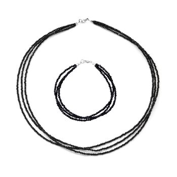 Schwarzer Spinell Schmuckset 925 Silber ca. 90,00 ct.