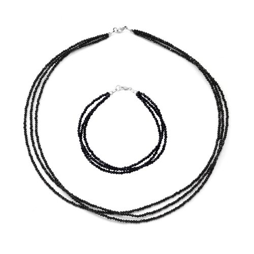 Schwarzer Spinell Schmuckset 925 Silber ca. 90,00 ct. image number 0