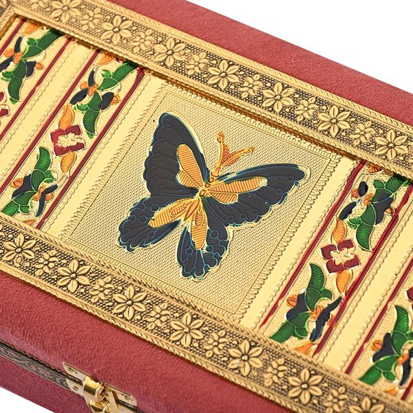 Handgefertigte Schmuckbox mit Schmetterling-Pr&auml;gung, oxidiertes Finish, 24,2x15x7 cm, Silber-rosa image number 5