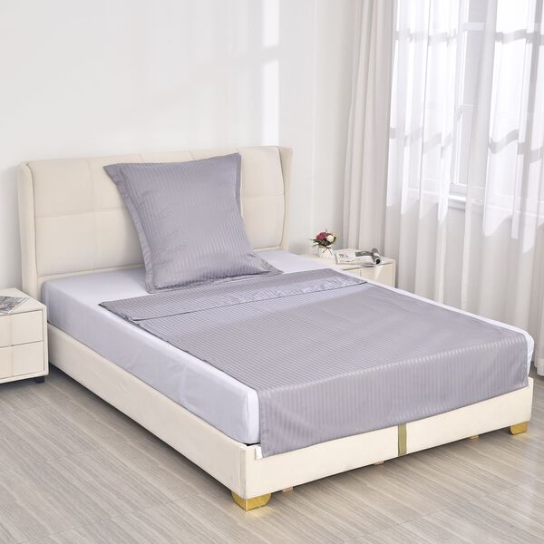 2-teiliges Bettwäsche-Set mit vertikalem Streifenmuster, 135x200 cm und 80x80 cm, Grau image number 2